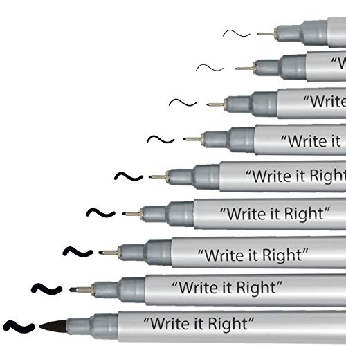 Gift Boutique Black Micro-Pen Fineliner Pigment Pens, Set of 9 Archival Ink Waterproof Brush & Calligraphy Tip Nibs For Art Technical Drawing Sketching Calligraphy Illustration Journaling Scrapbooking