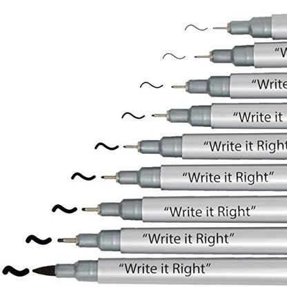 Gift Boutique Black Micro-Pen Fineliner Pigment Pens, Set of 9 Archival Ink Waterproof Brush & Calligraphy Tip Nibs For Art Technical Drawing Sketching Calligraphy Illustration Journaling Scrapbooking