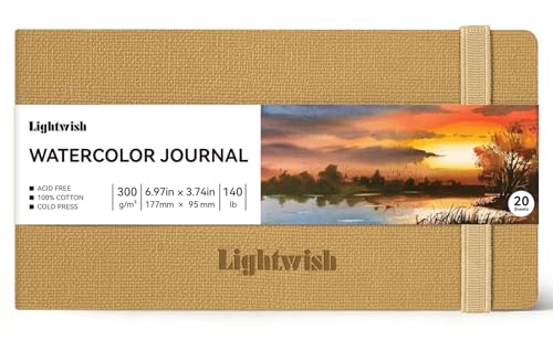 Watercolor Journal - 100% Cotton Cold Press Paper | 20 Sheets 40 Pages | 300GSM (140lb) | PU Leather Cover Watercolor Sketch Books for Artists Painting,Mixed Media 7.0 in x 3.7 in - color: Brown, size: 7.0 x 3.7 in