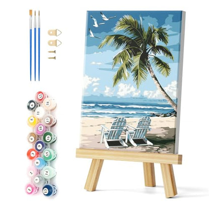 Natuyalo Paint by Numbers Kit for Adults Beginners, 12" Wx16 L Painting by Numbers Kit on Canvas Acrylic Drawing Kits Ready to Stretch and Framed, Beach Landscape - color: Color-06