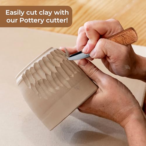 VTUNA Ceramic Trimming Tool, Hardwood Handle and Stainless Steel Cutting Blade Clay Sculpting Tool, Trimmer for Potters, Item for Pottery Making.
