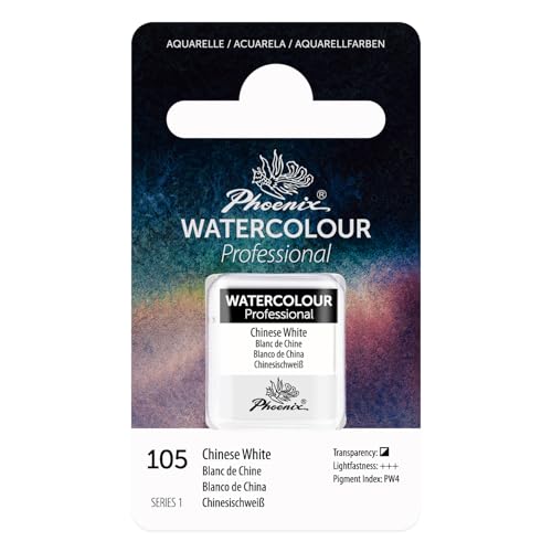 PHOENIX Professional Watercolor Paint - Single Watercolor Half Pan - Chinese White 105 - color: Chinese White, size: 1 Count (Pack of 1)
