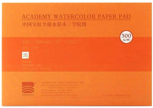 MEEDEN 15X10.2" Watercolor Paper Block, 20 Sheets (140lb/300gsm), Smooth Surface 100% Cotton Watercolor Paper, Hot Press, Acid-Free Paper, Art Paper for Watercolor Gouache Ink Acrylic and More - color: Hot Press, size: 15×10.2"