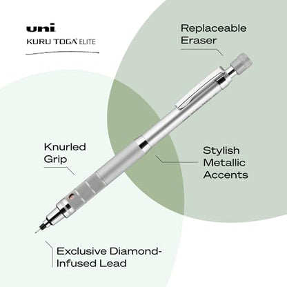 uniball Kuru Toga Elite Mechanical Pencil Starter Kit, 0.5mm, HB #2, Silver Barrel, 1 Pack - color: Silver Barrel, size: 1 Count (Pack of 1)