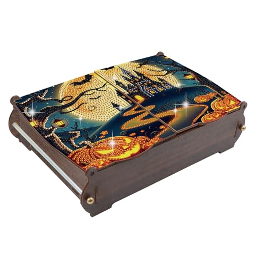 Diamond Art Storage Box for Gifts Desktop Decoration DIY Diamond Painting Wooden Storage Box Handmade Art Desktop Decorative Organizer Halloween Devil Pumpkin - color: Yellow pumpkin