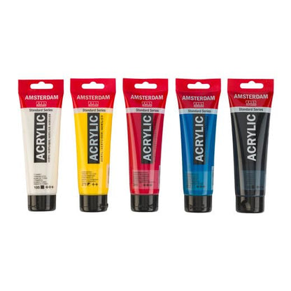 Amsterdam Standard Series acrylic paint primary set | 5 x 120 ml (17791905) | Acrylic Paint with Non-Fading Pigment, Quick Drying Time, Uniform Finish, Water-Based Formula