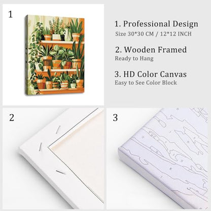 Natuyalo Framed Paint by Numbers Kit for Adults - Potted Plants DIY Adult Paint by Number Kits Green Plants Acrylic Canvas Painting for Adults Beginners Art Crafts with Frame, 12x16 Inch - color: Color-05