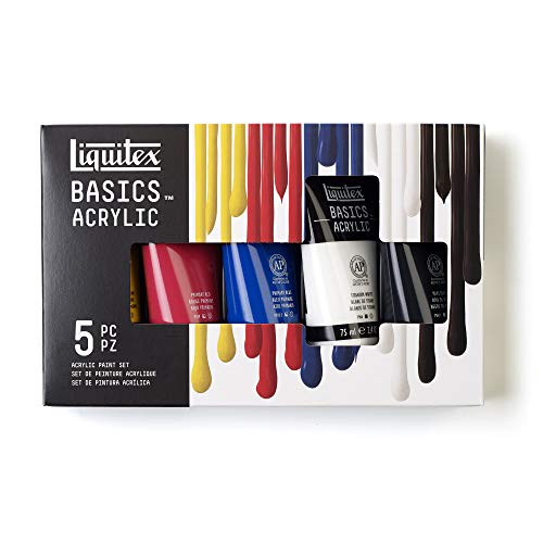 Liquitex 3699405 Basics Acrylic Paint Set - 5 x 75 ml Tubes, Lightfast Acrylic Paints, Medium Viscosity, Brilliant Colours, Ideal for Canvas, Acrylic Painting & Creative Projects