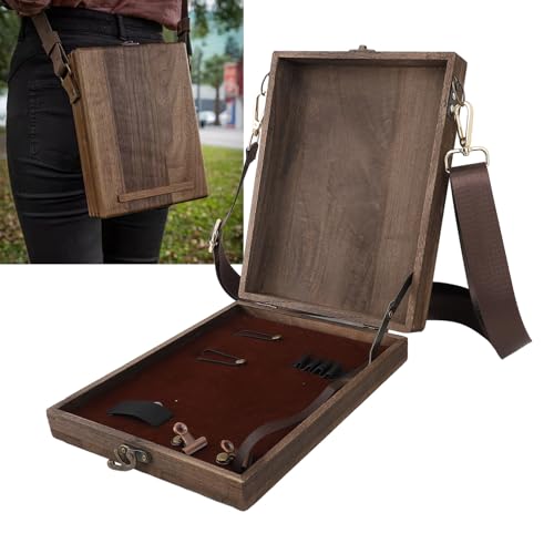 Pochade Box, Writers Messenger Wood Box Crates for Storage Wooden Tool Box Portable Artist Tool Bag Painting Brush Tool Storage Sketch Box Easel for Outdoor Painting, Brown