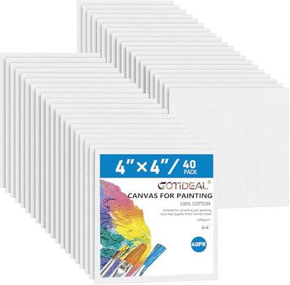 GOTIDEAL 40pcs 4x4 inch White Canvas Panels for Acrylic Painting, Primed Cotton Canvas Boards - size: 4x4 inch