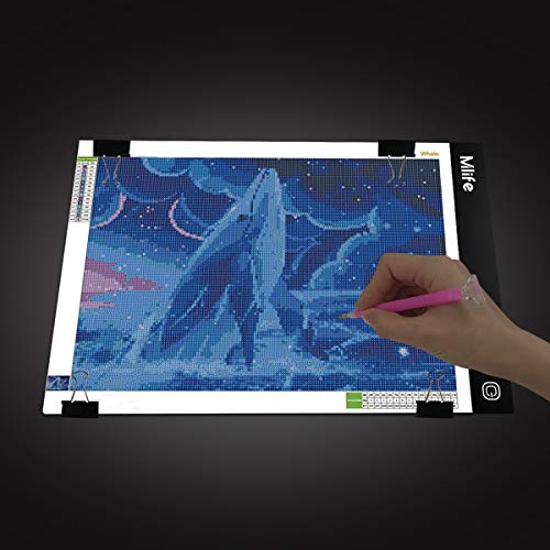 Mlife A4 LED Light Pad - Diamond Art Light Box Tracing Light Board with 3 Brightness, Ideal for Sketching, Animation, Drawing Light Box with 4 Fasten Clips - style: A4