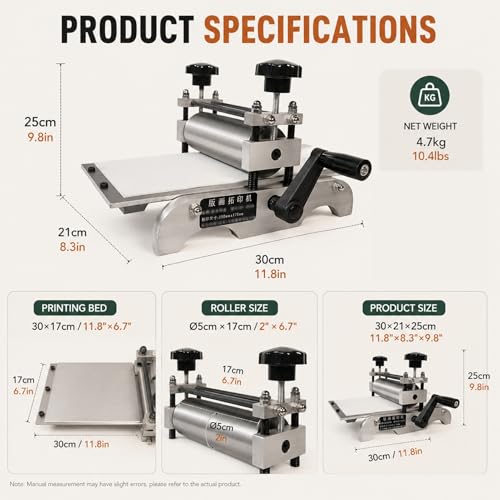 Compact Printmaking Machine,Portable Tabletop Manual Etching Press-Heavy Brayer Ink Transfer Tool-Desktop Flatbed Printing Set for Fine Graphic Art Studio