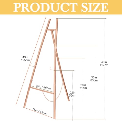 CroBlissful Rose Gold 50" Easel Stand for Wedding Sign 3 Tier Height Metal Display Easel with Adjustable Chain Heavy Duty Floor Display Stand Tripod for Painting Wedding Sign Party Poster - color: Rose Gold