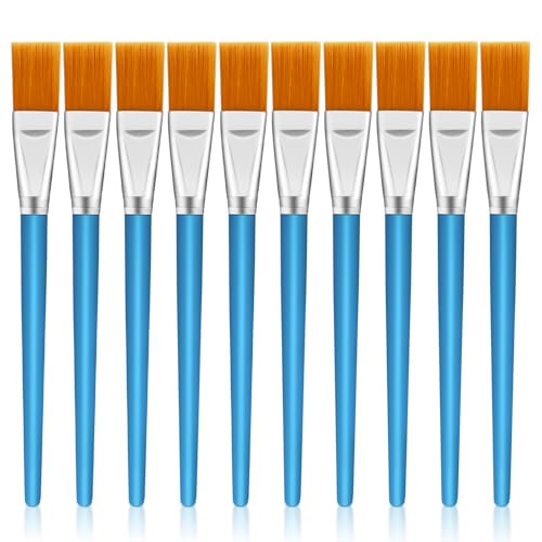 10PCS Flat Head Wide Paint Brush Set, 0.8 Inch Bulk Wide Paint Brushes for Kids for Adults and Artists Acrylic Painting Watercolor Canvas Face Painting Touch Up Rock
