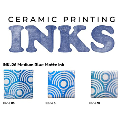 AMACO Ceramic Printing Ink, 8 oz. (236 mL), INK-26 Medium Blue Matte | Cone 05-10 Intermixable Ceramic Printing Ink for Screenprinting, Monoprinting, and More on Bisque and Unfired Clay - color: Ink-26 Medium Blue