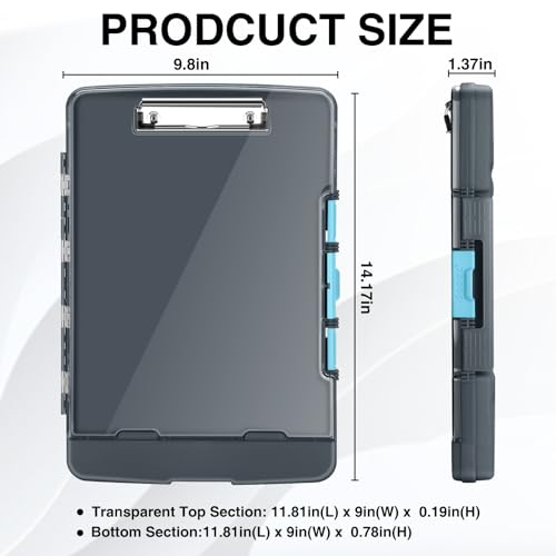 Sooez Original Clipboard with 2 Storage & Pen Holder, Heavy Duty Clip Boards 8.5x11 with Dual Storage, Clearview Dry Erase Coach Clipboard with Real Hinge, High Capacity, School & Office Supplies - color: Gray + Blue