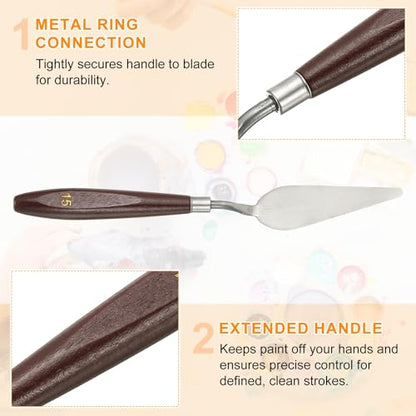 HARFINGTON 2pcs Palette Knife Painting Tool 3.27 x 1.06 Stainless Steel Art Spatula Pallet Knives Scrapers Tools with Beech Wood Handle for Acrylic Oil Canvas Mixing Spreading, Red/Silver - size: 3.27" x 1.06"