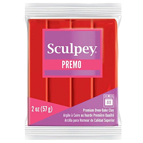 Sculpey Premo Polymer Oven-Bake Clay, Cadmium Red Hue, Non Toxic, 2 oz. bar, Great for jewelry making, holiday, DIY, mixed media and more. Premium clay Great for clayers and artists. - color: Cadmium Red Hue