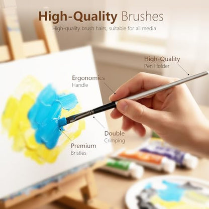 24Pcs Multi-Shape Paint Brushes Set for Acrylic, Oil, Watercolor & Gouache with Palette Knife and Waterproof Canvas Roll, Synthetic Bristles Art Supplies for Artists & Beginners