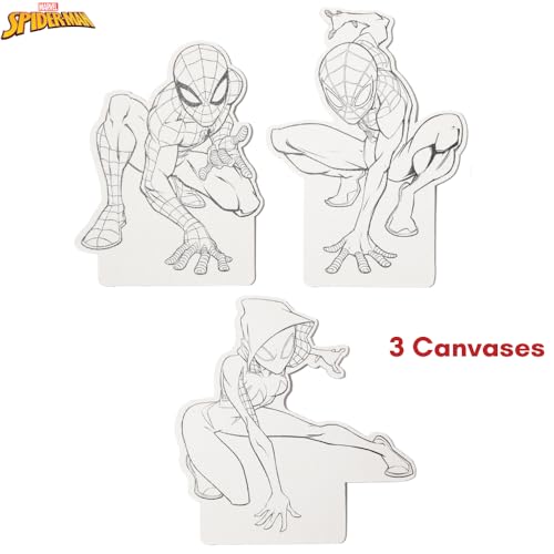 Innovative Designs Marvel Spiderman Canvas Paint Set for Kids with 3 Canvases, Acrylic Paint, Paintbrush & Stands - color: Spiderman