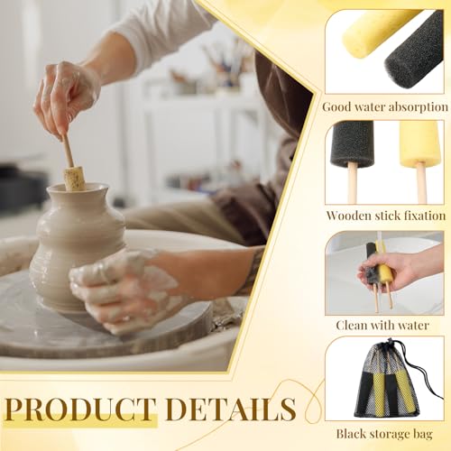 Teenyyou 12 Pcs 2 Colors Pottery Sponges for Clay, Burr Repair Stick Pottery Trimming Tools for Clay Making Ceramic Tools Sponge Accessories Shaping and Carving