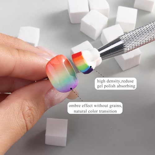 Fcozpjk 100Pcs Soft Nail Sponges for Ombre, Gradient Effect White Nail Art Sponges With Grabbing Pen 6Pcs Wedge Sponges Aura Nails Ombre Nail Brush Professional Accessories Manicure Salon Supplies - color: White2