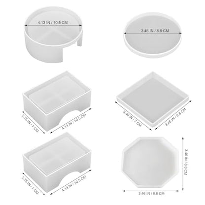 15 Pcs Coaster Resin Molds Silicone,Mold for Epoxy Resin Coaster Molds with Round Square Shape Holder Mold for Epoxy, for DIY Art Craft Cup Mats - color: 15 Pcs Coaster Resin Molds Silicone