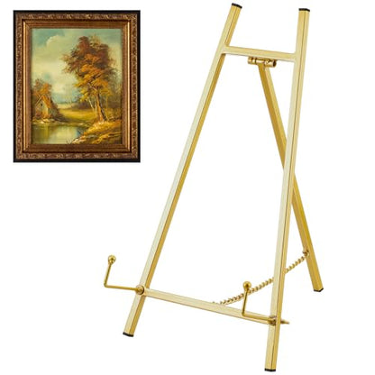 Leinuosen Metal Easel Stand 16.5" H x 8.7" W x 4.3" D Table Top Easel Stand for Display Tripod Art Picture Mirror Modern Plate Holder for Display Book Photo Wedding Sign(Gold,1 Pcs) - color: Gold