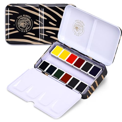 Paul Rubens Artist Watercolor Paint Set,12 Vibrant Colors in Portable Box, Great Lightfastness, Perfect Travel Professional Watercolor Set for Artists, Beginners, Adults - color: Black-12 Colors