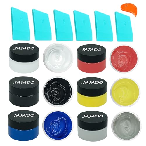 JAJADO 6 Jars Chalk Paste Silk Screen Stencils Paint and 6Pcs Mini Squeegees, Chalk Paint for Reusable Adhesive Stencils Painting on Wood, T-Shirts, Wall DIY Home Decor Chalkboard Art Craft Supplies - color: 6 Bottles Chalk Ink+ Mini Squeegees