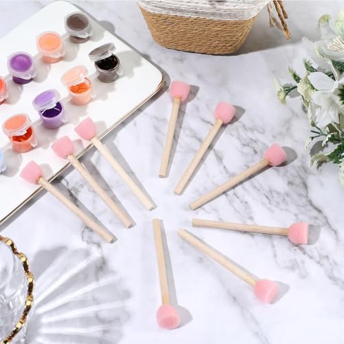 40Pcs 0.6 Inch Round Foam Sponge Brushes Foam Stencil Brush Set with Wooden Handle Small Circle Sponges Pink Stenciling Decorating Tools Paint Daubers for Painting Staining DIY Crafts Adult - style: Style 1