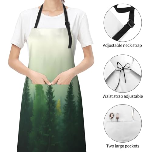Fog Forest For Waterproof Adjustable Adult Apron With Pockets For Men And Women Cooking, Painting