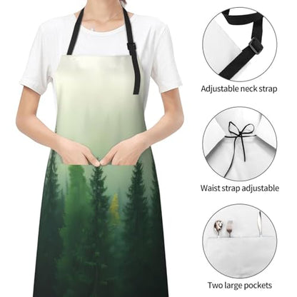 Fog Forest For Waterproof Adjustable Adult Apron With Pockets For Men And Women Cooking, Painting