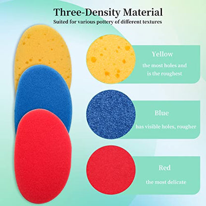 12Pcs Clay Sponges for Clay, Boyistar Ceramics Pottery Clay Sponge for Shaping and Clean Sponge with 3-Density Clay Sponge Artists Sponge for Pottery Modeling Sculpting with Mesh Bag
