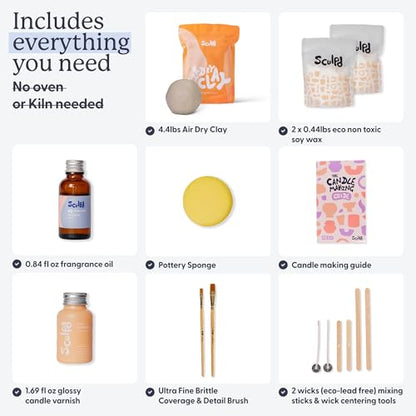 Sculpd Candle Making Pottery Kit for Adults with Air Dry Clay and Acrylic Paint Set, Non-Toxic Eco Soy Wax, Scented Fragrance Oil, Candle Glaze, Tools & Guide, 1 Candle, Basil & Citrus - color: Basil & Citrus, size: 1 Candle