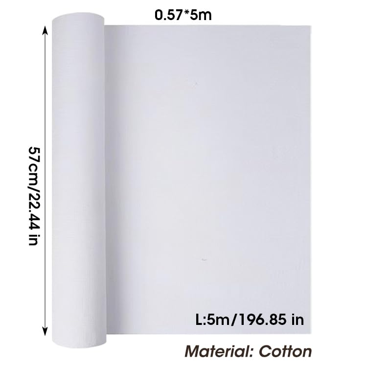 Cotton Canvas Roll, Cotton Canvas Roll for Painting Primed Multicolor 0.57x5M(White Cotton) - color: White Cotton