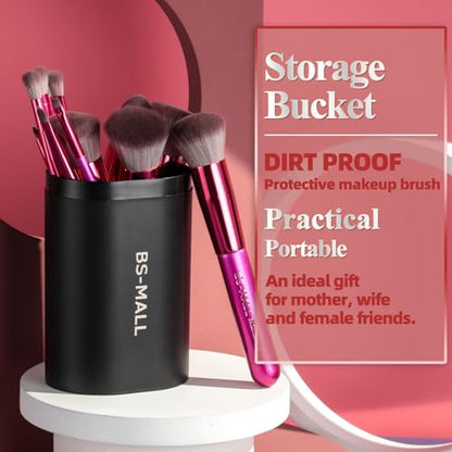 BS-MALL Makeup Brushes 14 pcs Makeup Tools Kit Premium Synthetic Powder Foundation Contour Concealers Lip Brushes with Makeup Sponge & Eyeshadow Applicator Kit - color: Hot Pink
