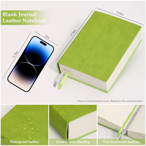 Blank Journal Notebook 720 Pages A6 Unlined Plain Sketchbook No Lines Soft Leather Pocket Blank Notebook for Women Drawing Book Memo Writing Sketch Pad Diary Notebook 3.9 × 5.5 (Green Blank Notebook) - color: Green Blank Notebook