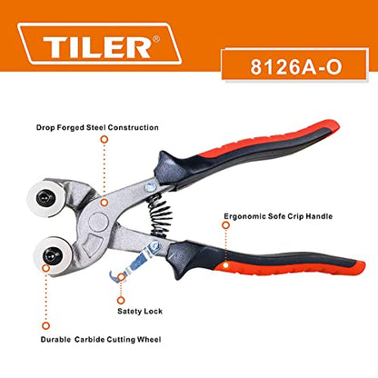TILER 2 Piece Glass Tile Nippers Set - Heavy Duty Wheeled Glass Mosaic Nipper & Hd Ceramic Tile Nipper, Tile Cutter Pliers Soft-grip Handle - Shapping Plier,Stone, Metal