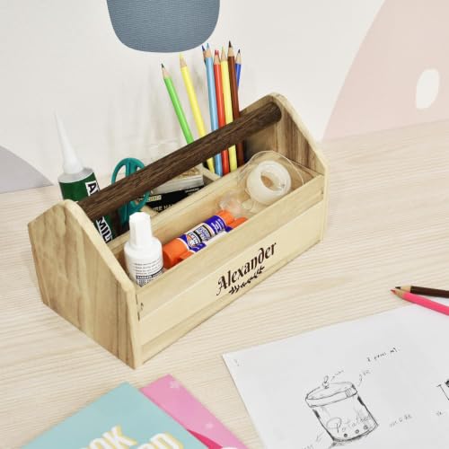 Ikee Design Personalized Custom Engraved Wooden Craft Toolbox Caddy with 5 Compartments | Customize Small Wooden 5-Compartment Craft Tool Box - color: Personalized