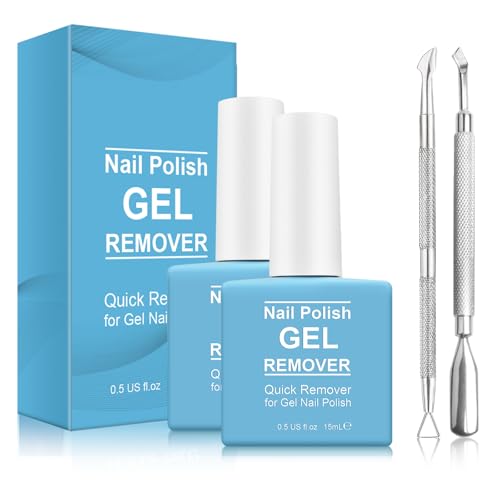 2 Pack Gel Nail Polish Remover, Gel Polish Remover for Nails, Easily Magic Soak-Off Gel Polish in 2-5 Minutes - Safe, No Need For Foil, Soaking Or Wrapping ( with 1 Cuticle Pusher and Nail Scraper)