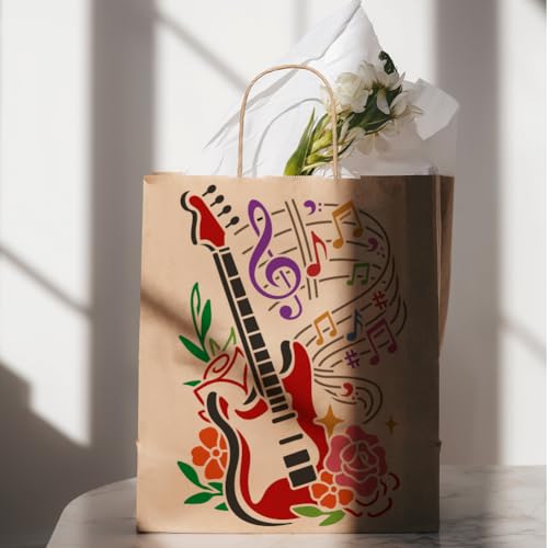 MAYJOYDIY Guitar Sheet Music Note Stencil 11.7×8.3inch Large Music Notes Flower Stencil with Paint Brush Reusable Musical Instruments Stencil for Painting on Furniture Wood Canvas Paper Wall - color: Guitar Sheet Music
