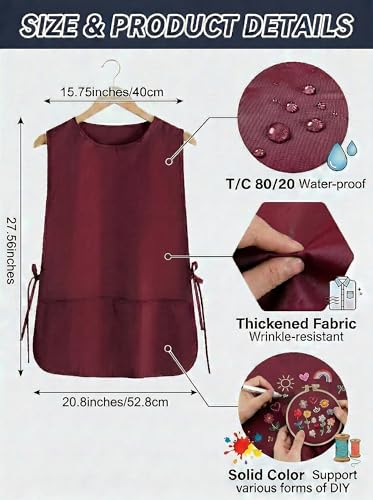 TFTAFAN Cobbler Apron Unisex Waterproof Apron with 2 Deep Pockets Art Smock for Painting Cleaning Artiest Apron work kitchen - color: Maroon