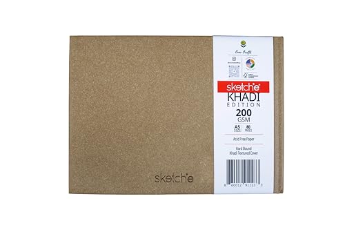 Creo Crafts A5 Square Hardcover Sketchbook – 40 Sheets / 80 Pages, 200 GSM Acid-Free Cartridge Paper – Ideal for Watercolor, Acrylic, Markers, Ink, Oil Pastels & Pencils – Khadi Cover - size: A5