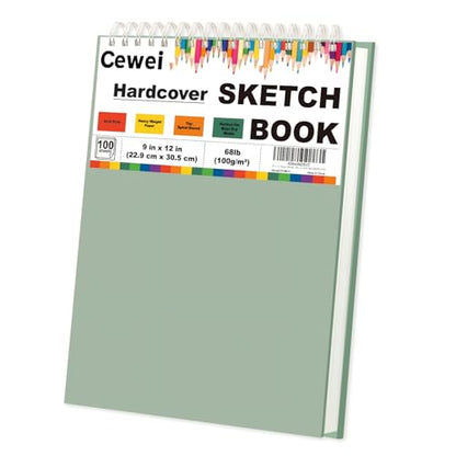 Cewei 9x12 Drawing Paper Pad, 100 Sheets, Spiral Bound Sketchbook, 68lb/100gsm White Drawing Paper for Kids Ages 4-8 & 9-12 - color: Sage Green, size: 9" x 12" (Pack of 1)