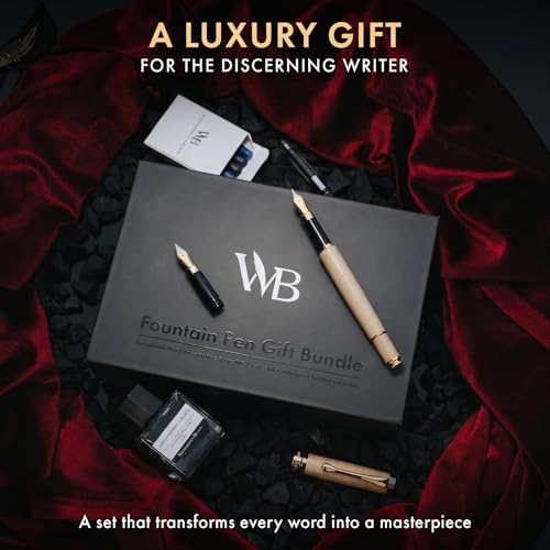 Wordsworth & Black Fountain Pen Set, Luxury Bamboo Wood - Medium Nib, Extra Fine Nib, Gift Case; 25ML Black Ink Bottle, 6 Ink Cartridges, Refill Converter - Calligraphy, Writing [Maple Wood] - color: Maple Wood
