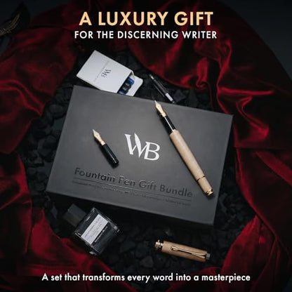 Wordsworth & Black Fountain Pen Set, Luxury Bamboo Wood - Medium Nib, Extra Fine Nib, Gift Case; 25ML Black Ink Bottle, 6 Ink Cartridges, Refill Converter - Calligraphy, Writing [Maple Wood] - color: Maple Wood