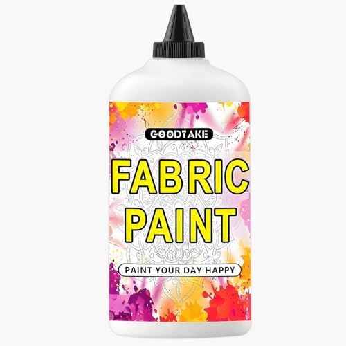 GOODTAKE White Fabric Paint, 10.5 Fl.Oz (300ml Bottle) Canvas Paint For Clothes, Leather, Paper And Wood, Furniture Upholstery, Shoes or Tote Bags Art Paint's - Lightfast & Vibrant Textile Paints (White, 10.5 Fl Oz) - color: White, size: 10.5 Fl Oz (Pack