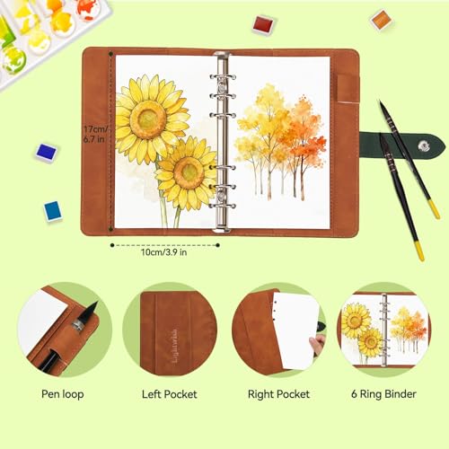 Lightwish Watercolor Sketchbook Refillable 100% Cotton, 300gsm (140lb) - 6.69" x 3.94" Hot Press Watercolor Paper Journal Notebook - 20 Sheets with PU Leather Cover for Drawing Mixed Media - color: green