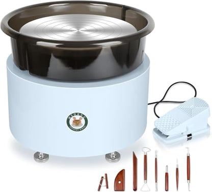 MZOKUU Pottery Wheel for Adults 11 Inch 450W Electric Ceramic Forming Machine Foot Pedal Control Adjustable 50-300RPM Speed ABS Detachable Basin Sculpting Tools Kit Arts Craft DIY Gift (White) - color: White